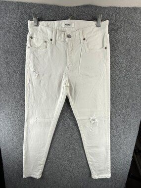 Moussy Vintage JAPAN Jeans White Size 27 Saab Co Cowhide Patch Women 28.5X26